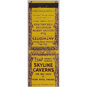 Vintage Matchbook Cover Skyline Caverns Front Royal VA Virginia Anthodites